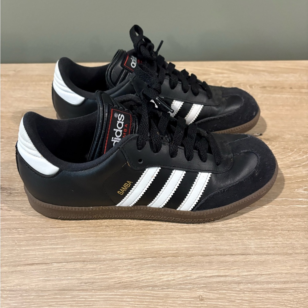 adidas Kids Black White Samba Sneakers with Gum Sole